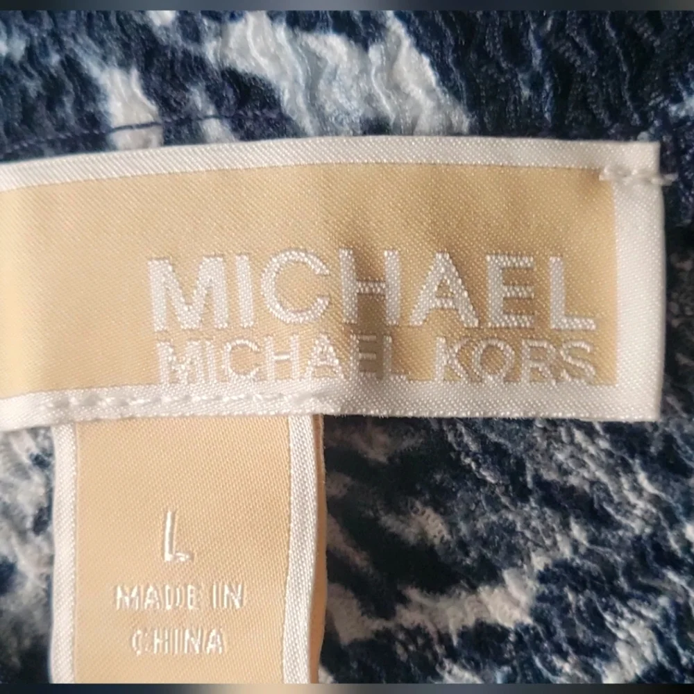 MICHAEL Michael Kors Blue White Floral Cold Shoulder Tunic Top L